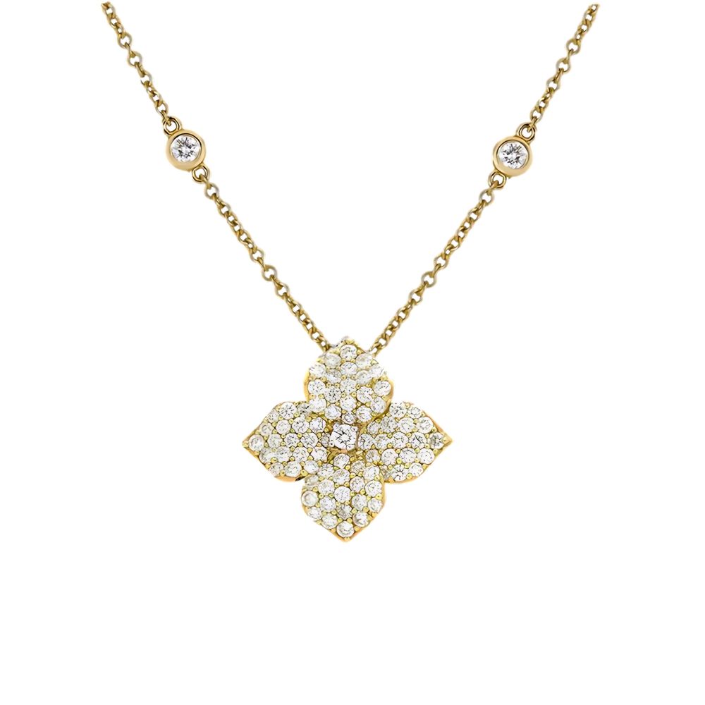 Piranesi 18k Yellow Gold Fiore Small Diamond Flower Necklace